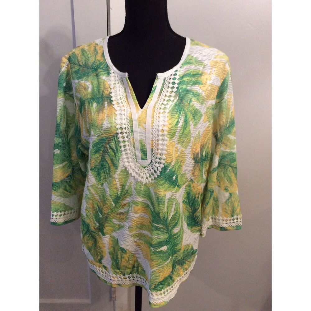 Alfred Dunner Petite Large PL Tunic Floral Tropical V Neck Lace VNC